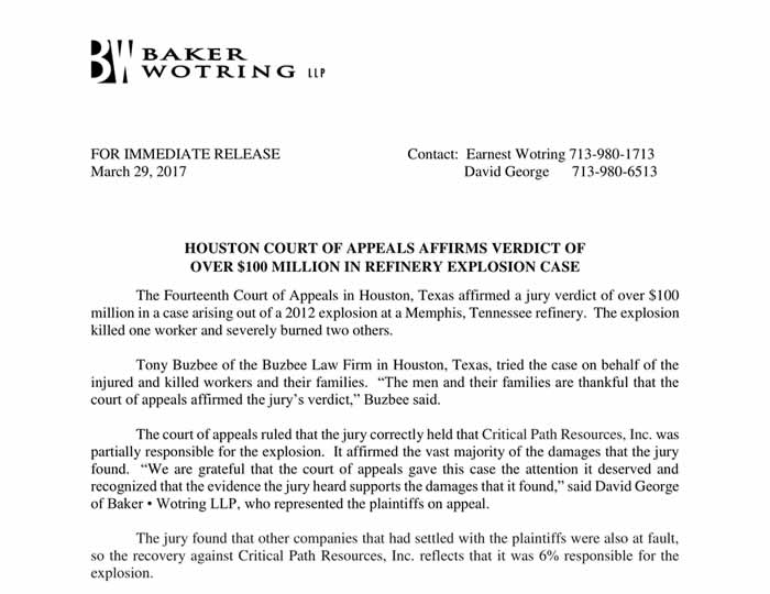 Baker · Wotring LLP | Cuevas v Critical Path