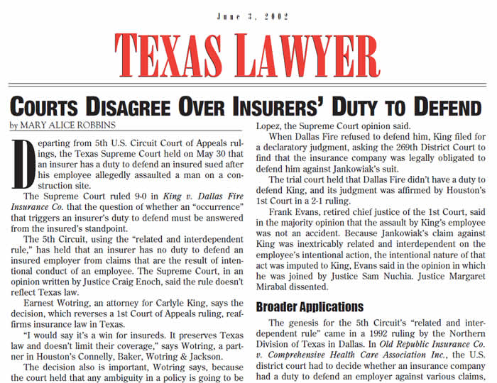 Baker · Wotring LLP | Courts Disagree Over Insurers’ Duty to Defend